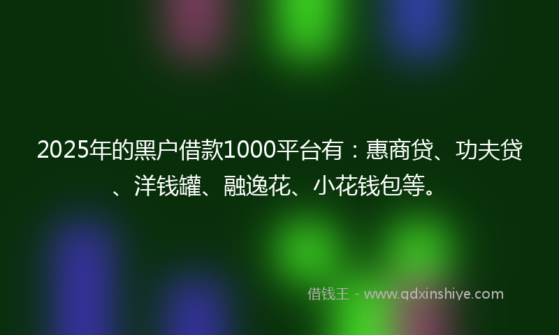 2025年的黑户借款1000平台有：惠商贷、功夫贷、洋钱罐、融逸花、小花钱包等。
