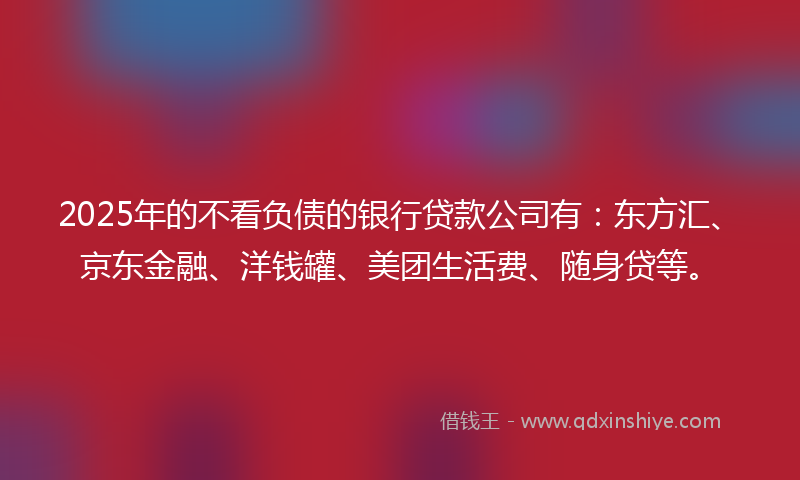 2025年的不看负债的银行贷款公司有：东方汇、京东金融、洋钱罐、美团生活费、随身贷等。