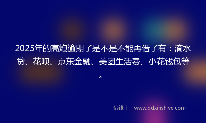 2025年的高炮逾期了是不是不能再借了有：滴水贷、花呗、京东金融、美团生活费、小花钱包等。