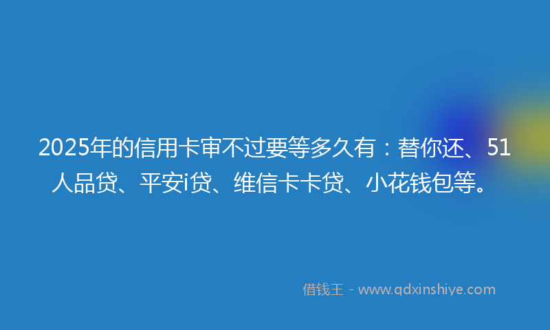 2025年的信用卡审不过要等多久有：替你还、51人品贷、平安i贷、维信卡卡贷、小花钱包等。