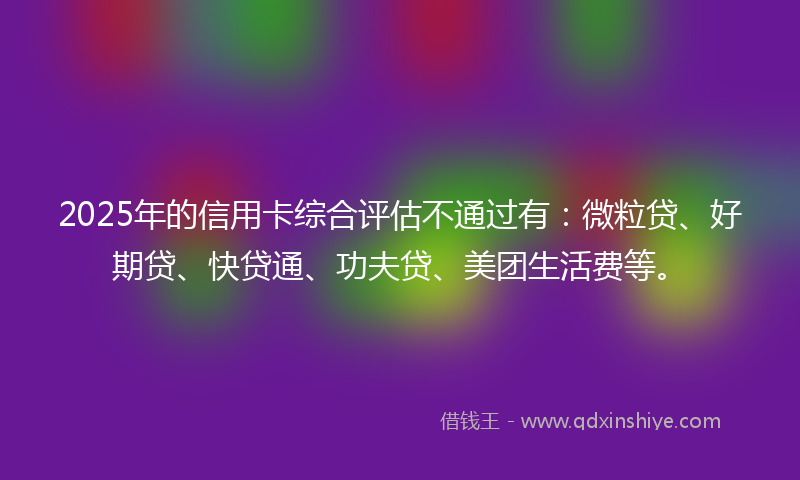 2025年的信用卡综合评估不通过有：微粒贷、好期贷、快贷通、功夫贷、美团生活费等。