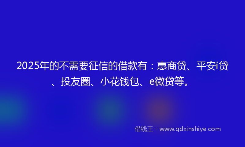 2025年的不需要征信的借款有：惠商贷、平安i贷、投友圈、小花钱包、e微贷等。