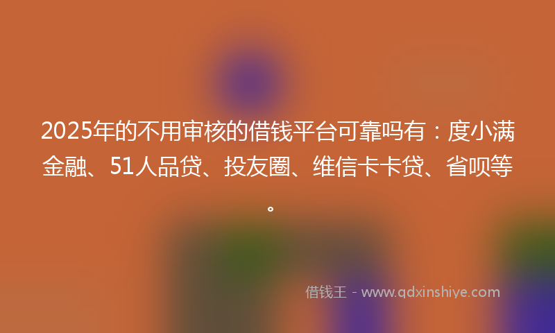 2025年的不用审核的借钱平台可靠吗有：度小满金融、51人品贷、投友圈、维信卡卡贷、省呗等。