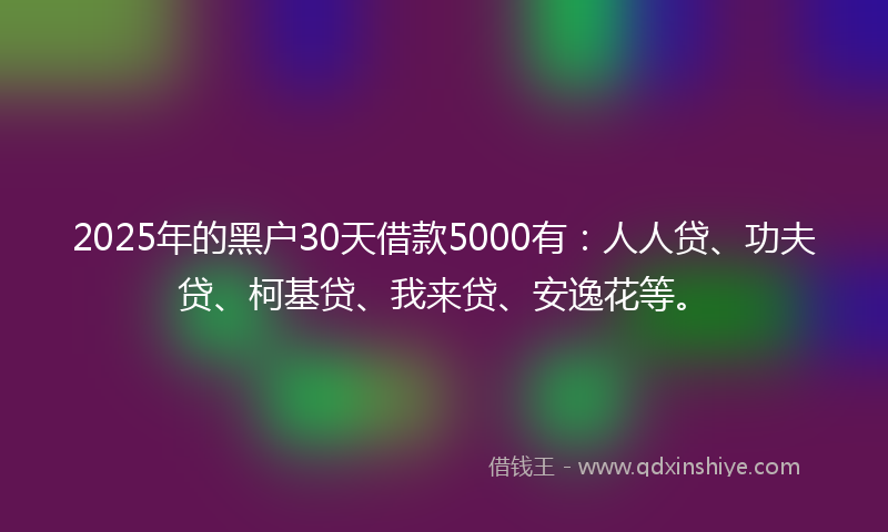 2025年的黑户30天借款5000有：人人贷、功夫贷、柯基贷、我来贷、安逸花等。