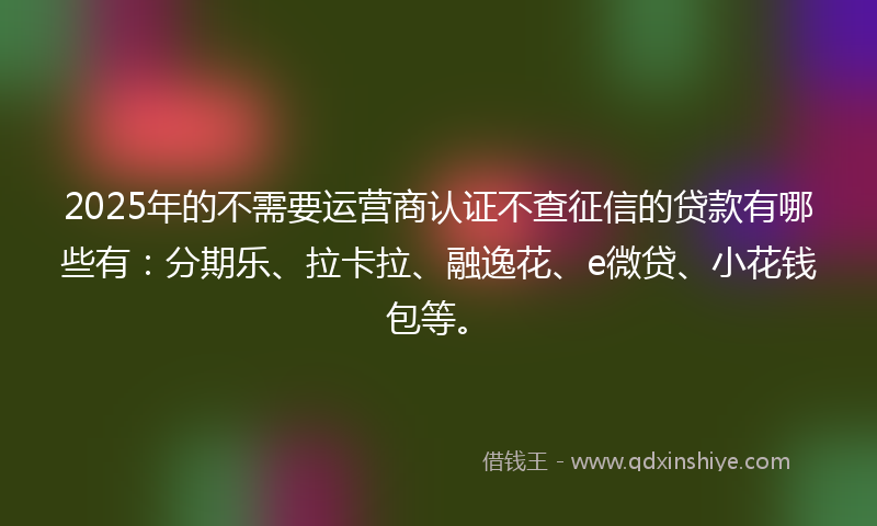 2025年的不需要运营商认证不查征信的贷款有哪些有：分期乐、拉卡拉、融逸花、e微贷、小花钱包等。