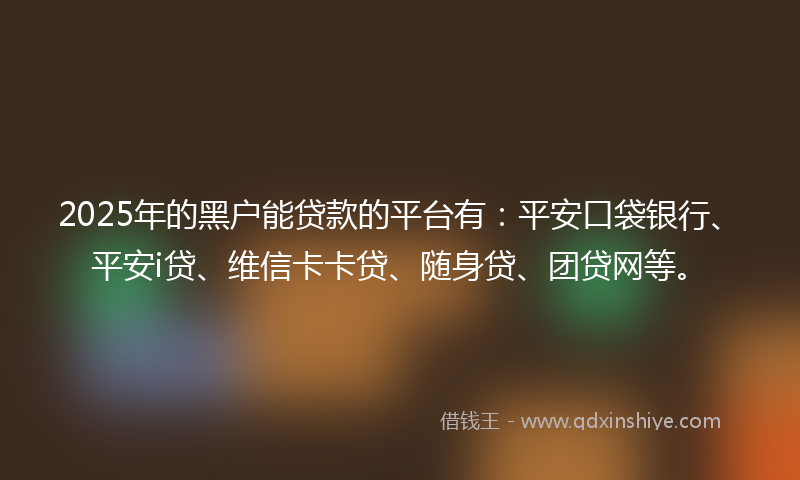 2025年的黑户能贷款的平台有：平安口袋银行、平安i贷、维信卡卡贷、随身贷、团贷网等。
