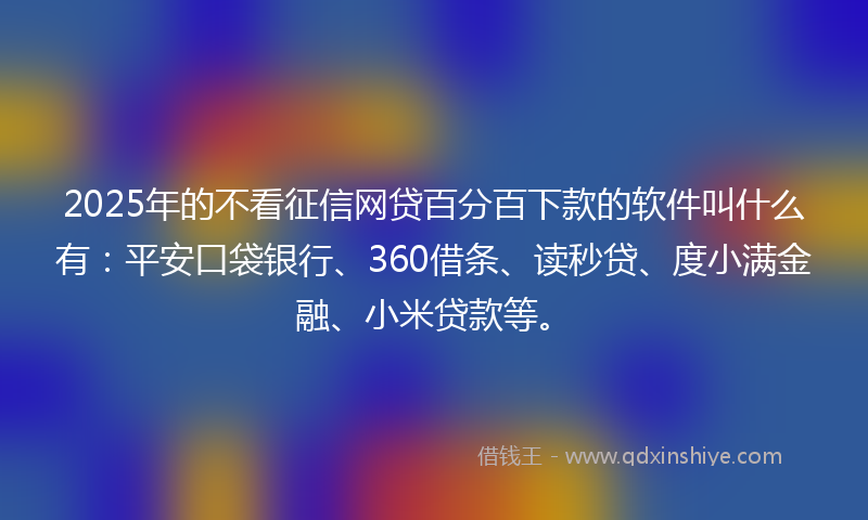 2025年的不看征信网贷百分百下款的软件叫什么有：平安口袋银行、360借条、读秒贷、度小满金融、小米贷款等。
