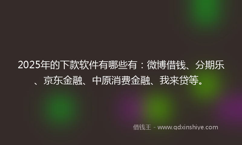 2025年的下款软件有哪些有：微博借钱、分期乐、京东金融、中原消费金融、我来贷等。
