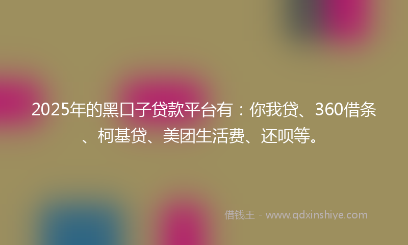 2025年的黑口子贷款平台有：你我贷、360借条、柯基贷、美团生活费、还呗等。