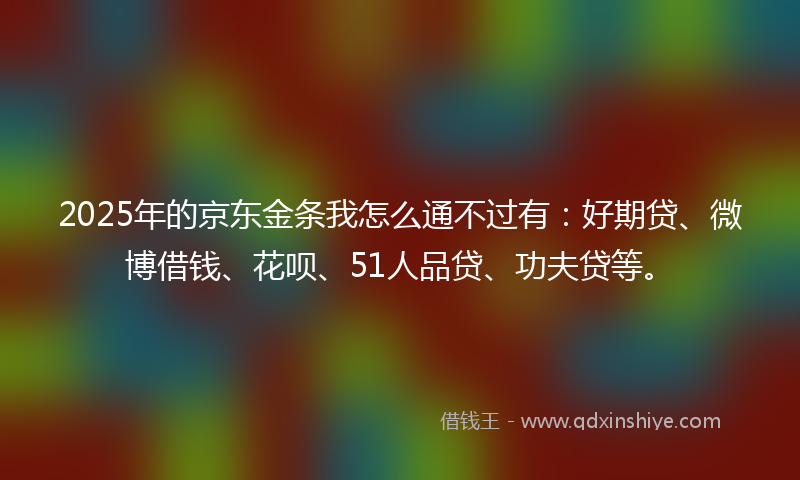 2025年的京东金条我怎么通不过有：好期贷、微博借钱、花呗、51人品贷、功夫贷等。