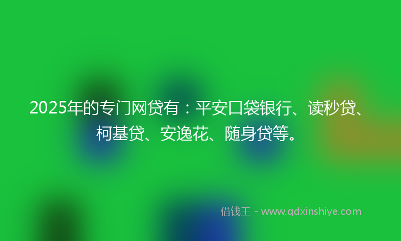 2025年的专门网贷有：平安口袋银行、读秒贷、柯基贷、安逸花、随身贷等。