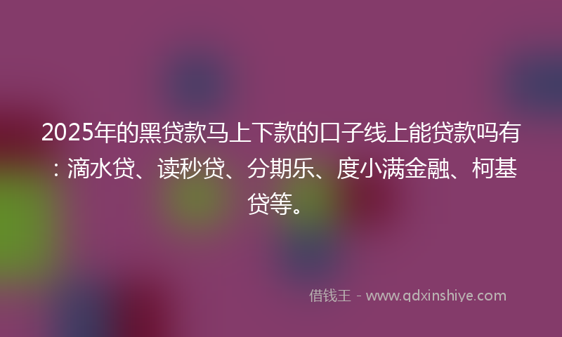2025年的黑贷款马上下款的口子线上能贷款吗有：滴水贷、读秒贷、分期乐、度小满金融、柯基贷等。