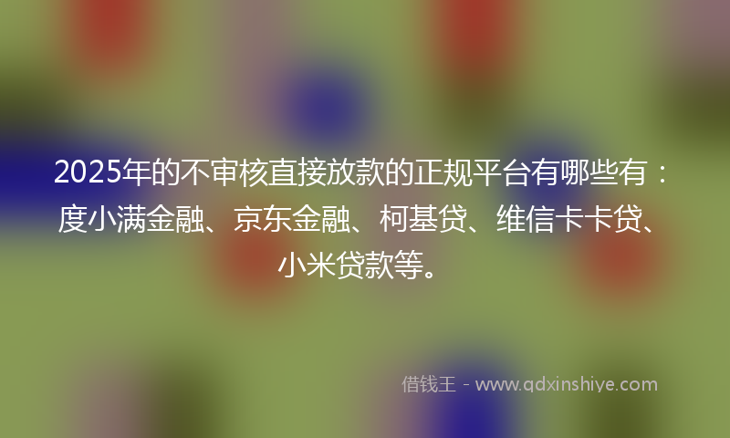 2025年的不审核直接放款的正规平台有哪些有：度小满金融、京东金融、柯基贷、维信卡卡贷、小米贷款等。