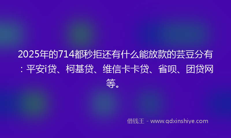 2025年的714都秒拒还有什么能放款的芸豆分有：平安i贷、柯基贷、维信卡卡贷、省呗、团贷网等。