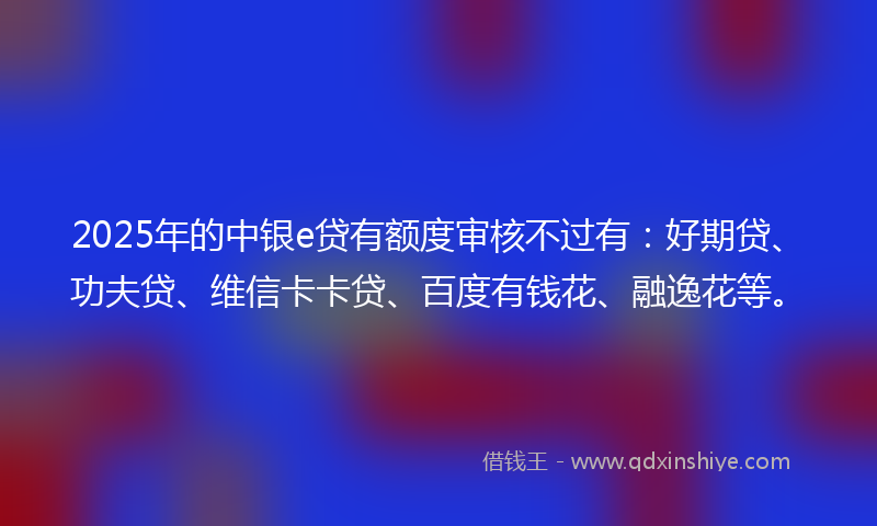 2025年的中银e贷有额度审核不过有：好期贷、功夫贷、维信卡卡贷、百度有钱花、融逸花等。