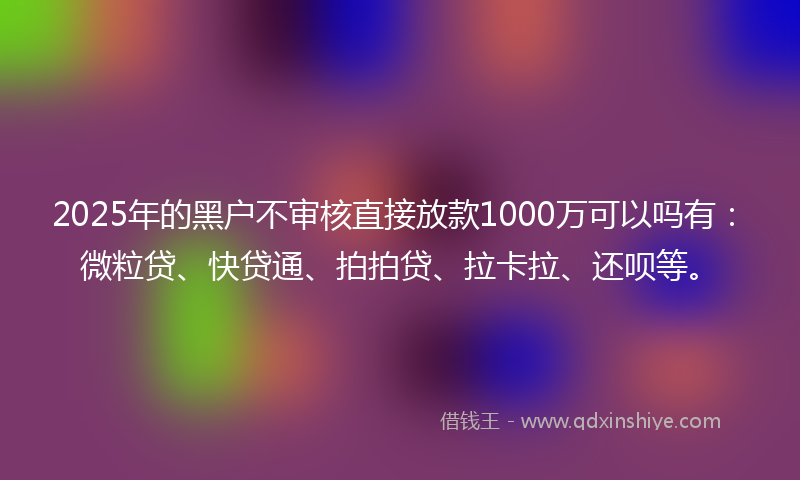 2025年的黑户不审核直接放款1000万可以吗有：微粒贷、快贷通、拍拍贷、拉卡拉、还呗等。