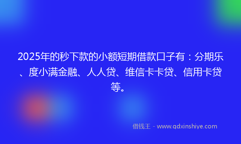 2025年的秒下款的小额短期借款口子有：分期乐、度小满金融、人人贷、维信卡卡贷、信用卡贷等。