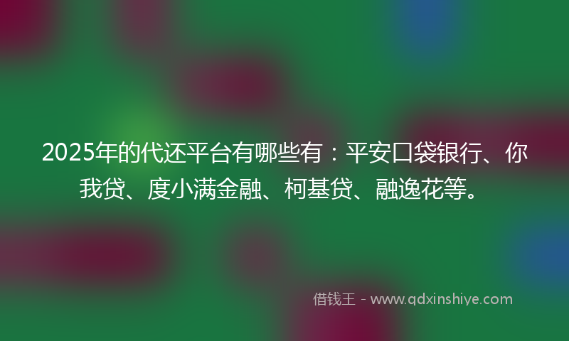 2025年的代还平台有哪些有：平安口袋银行、你我贷、度小满金融、柯基贷、融逸花等。
