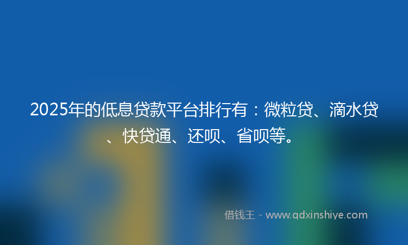 2025年的低息贷款平台排行有：微粒贷、滴水贷、快贷通、还呗、省呗等。