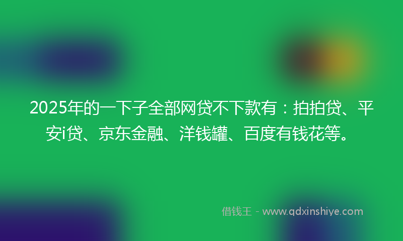 2025年的一下子全部网贷不下款有：拍拍贷、平安i贷、京东金融、洋钱罐、百度有钱花等。