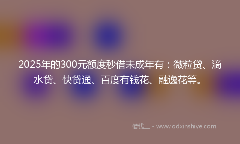 2025年的300元额度秒借未成年有：微粒贷、滴水贷、快贷通、百度有钱花、融逸花等。