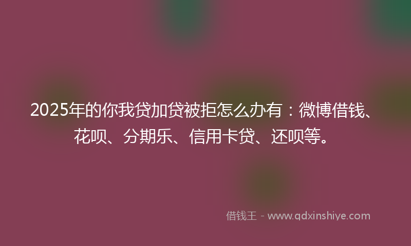 2025年的你我贷加贷被拒怎么办有：微博借钱、花呗、分期乐、信用卡贷、还呗等。