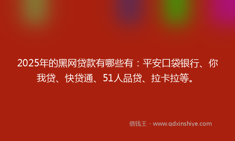 2025年的黑网贷款有哪些有：平安口袋银行、你我贷、快贷通、51人品贷、拉卡拉等。