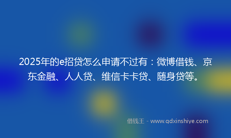 2025年的e招贷怎么申请不过有：微博借钱、京东金融、人人贷、维信卡卡贷、随身贷等。
