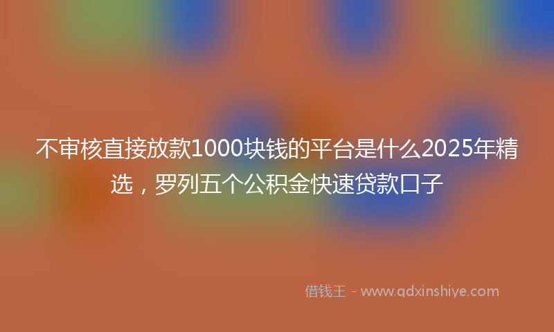 不审核直接放款1000块钱的平台是什么2025年精选，罗列五个公积金快速贷款口子