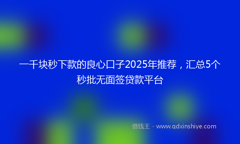 一千块秒下款的良心口子2025年推荐，汇总5个秒批无面签贷款平台