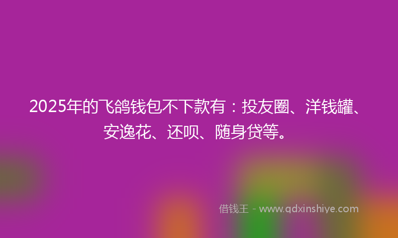 2025年的飞鸽钱包不下款有：投友圈、洋钱罐、安逸花、还呗、随身贷等。