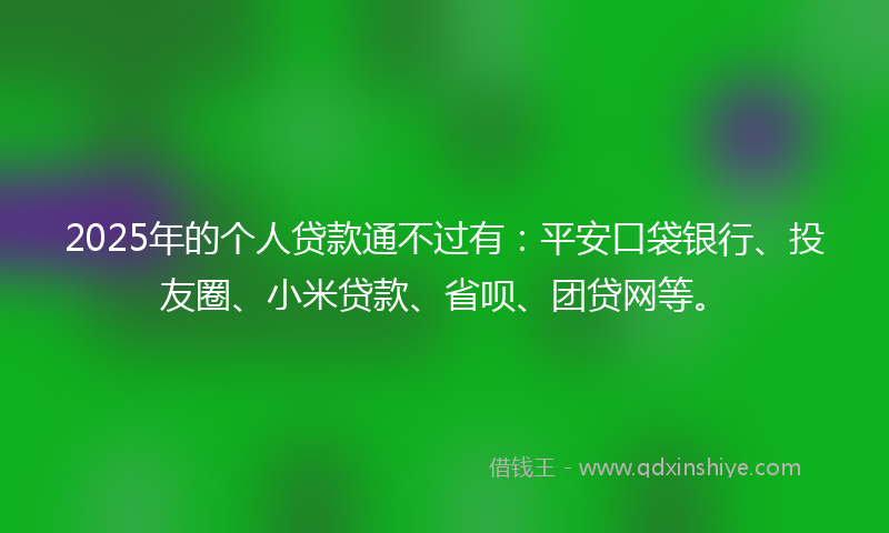 2025年的个人贷款通不过有：平安口袋银行、投友圈、小米贷款、省呗、团贷网等。