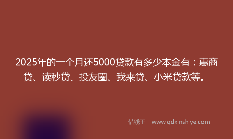 2025年的一个月还5000贷款有多少本金有：惠商贷、读秒贷、投友圈、我来贷、小米贷款等。
