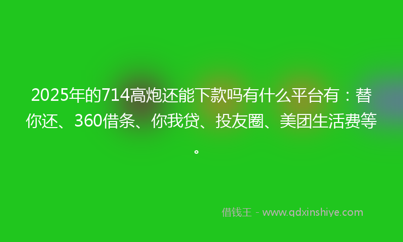 2025年的714高炮还能下款吗有什么平台有：替你还、360借条、你我贷、投友圈、美团生活费等。
