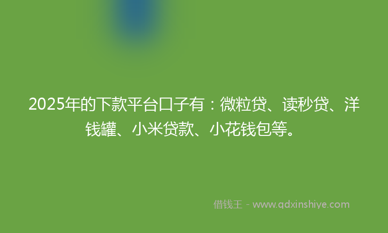 2025年的下款平台口子有：微粒贷、读秒贷、洋钱罐、小米贷款、小花钱包等。