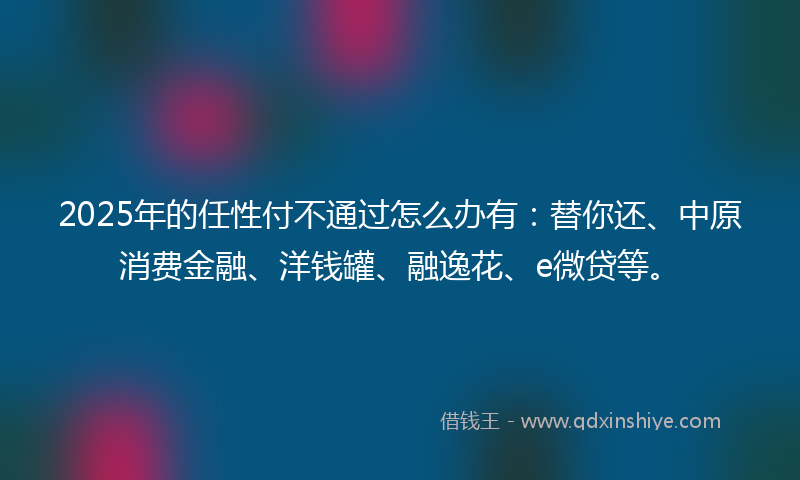 2025年的任性付不通过怎么办有：替你还、中原消费金融、洋钱罐、融逸花、e微贷等。