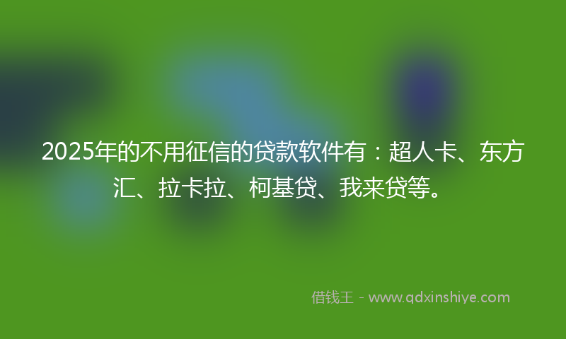2025年的不用征信的贷款软件有：超人卡、东方汇、拉卡拉、柯基贷、我来贷等。