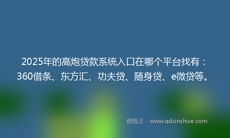 2025年的高炮贷款系统入口在哪个平台找有：360借条、东方汇、功夫贷、随身贷、e微贷等。