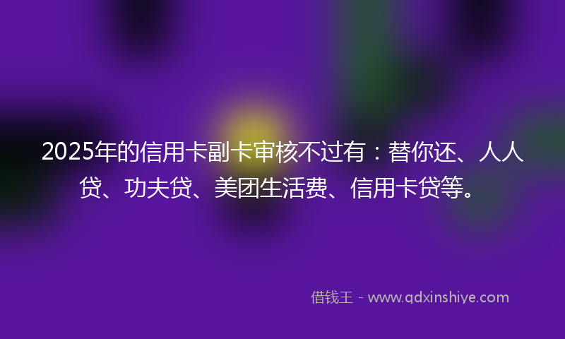 2025年的信用卡副卡审核不过有：替你还、人人贷、功夫贷、美团生活费、信用卡贷等。