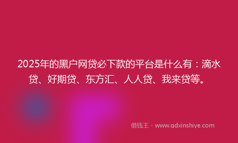 2025年的黑户网贷必下款的平台是什么有：滴水贷、好期贷、东方汇、人人贷、我来贷等。