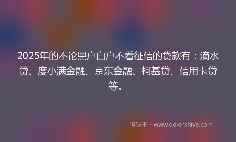 2025年的不论黑户白户不看征信的贷款有：滴水贷、度小满金融、京东金融、柯基贷、信用卡贷等。