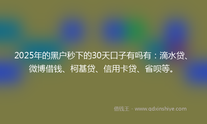 2025年的黑户秒下的30天口子有吗有：滴水贷、微博借钱、柯基贷、信用卡贷、省呗等。
