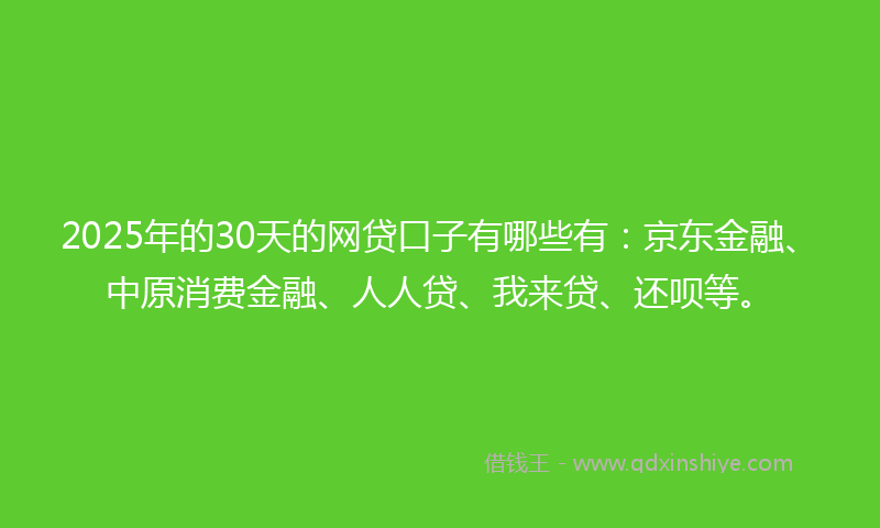 2025年的30天的网贷口子有哪些有：京东金融、中原消费金融、人人贷、我来贷、还呗等。