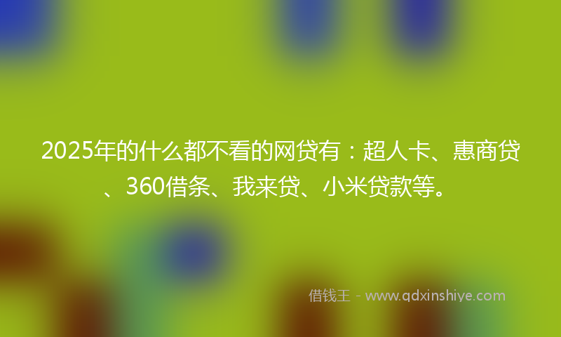 2025年的什么都不看的网贷有：超人卡、惠商贷、360借条、我来贷、小米贷款等。