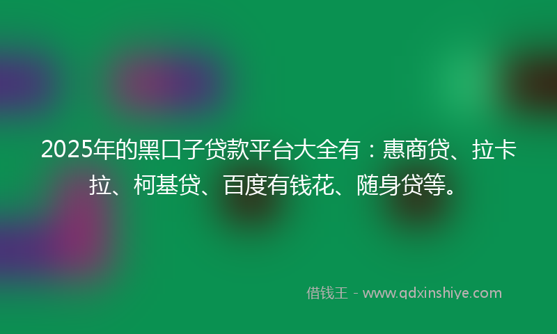 2025年的黑口子贷款平台大全有：惠商贷、拉卡拉、柯基贷、百度有钱花、随身贷等。
