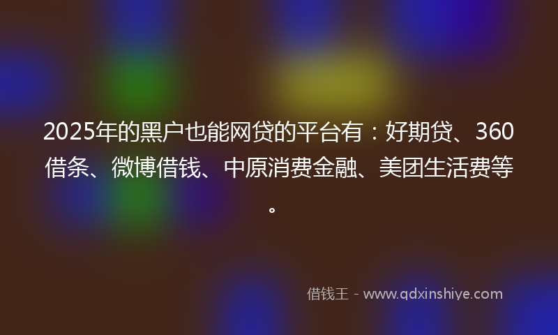 2025年的黑户也能网贷的平台有：好期贷、360借条、微博借钱、中原消费金融、美团生活费等。