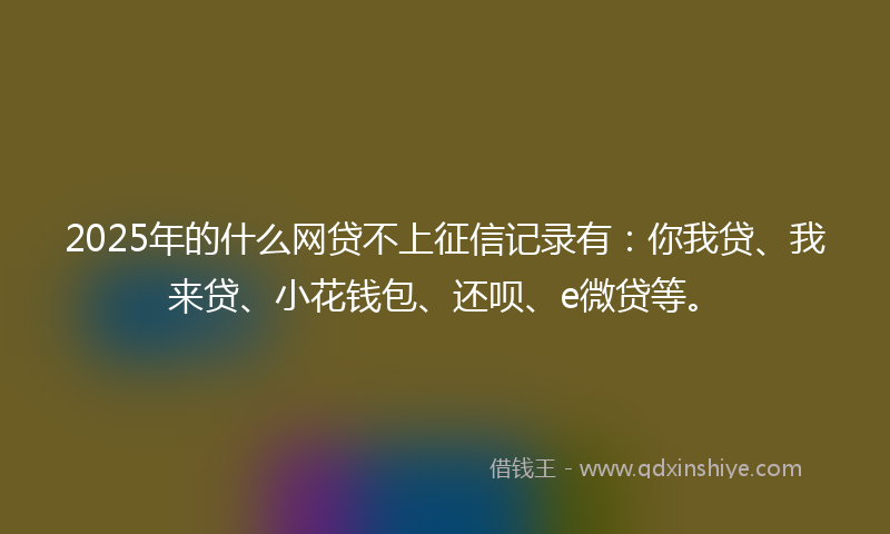 2025年的什么网贷不上征信记录有：你我贷、我来贷、小花钱包、还呗、e微贷等。
