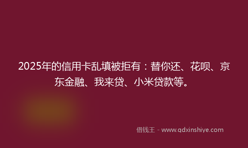 2025年的信用卡乱填被拒有：替你还、花呗、京东金融、我来贷、小米贷款等。