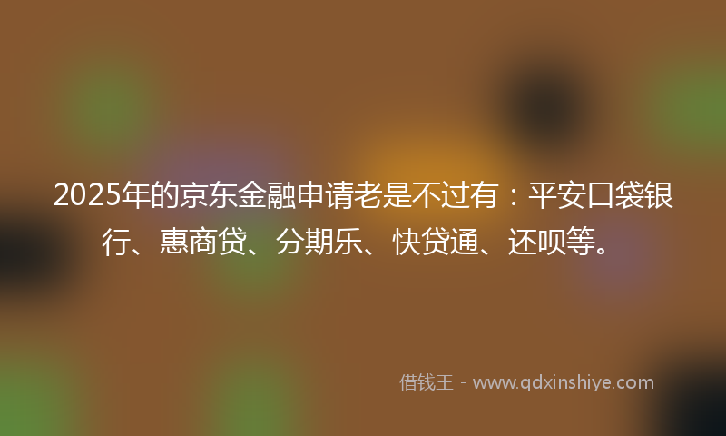 2025年的京东金融申请老是不过有：平安口袋银行、惠商贷、分期乐、快贷通、还呗等。