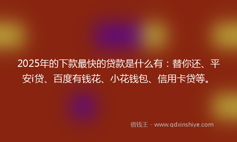 2025年的下款最快的贷款是什么有：替你还、平安i贷、百度有钱花、小花钱包、信用卡贷等。